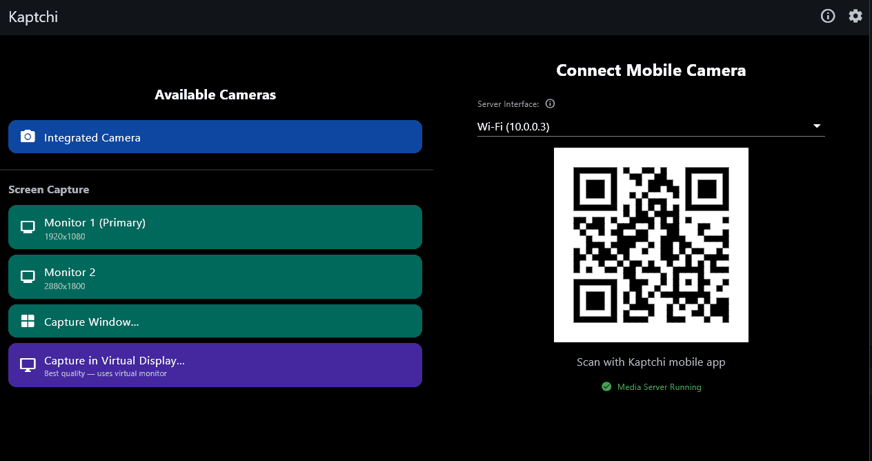 Kaptchi Available Cameras